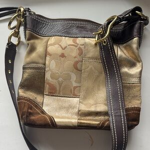 Vintage Brown and Gold Patchwork Women's Bag